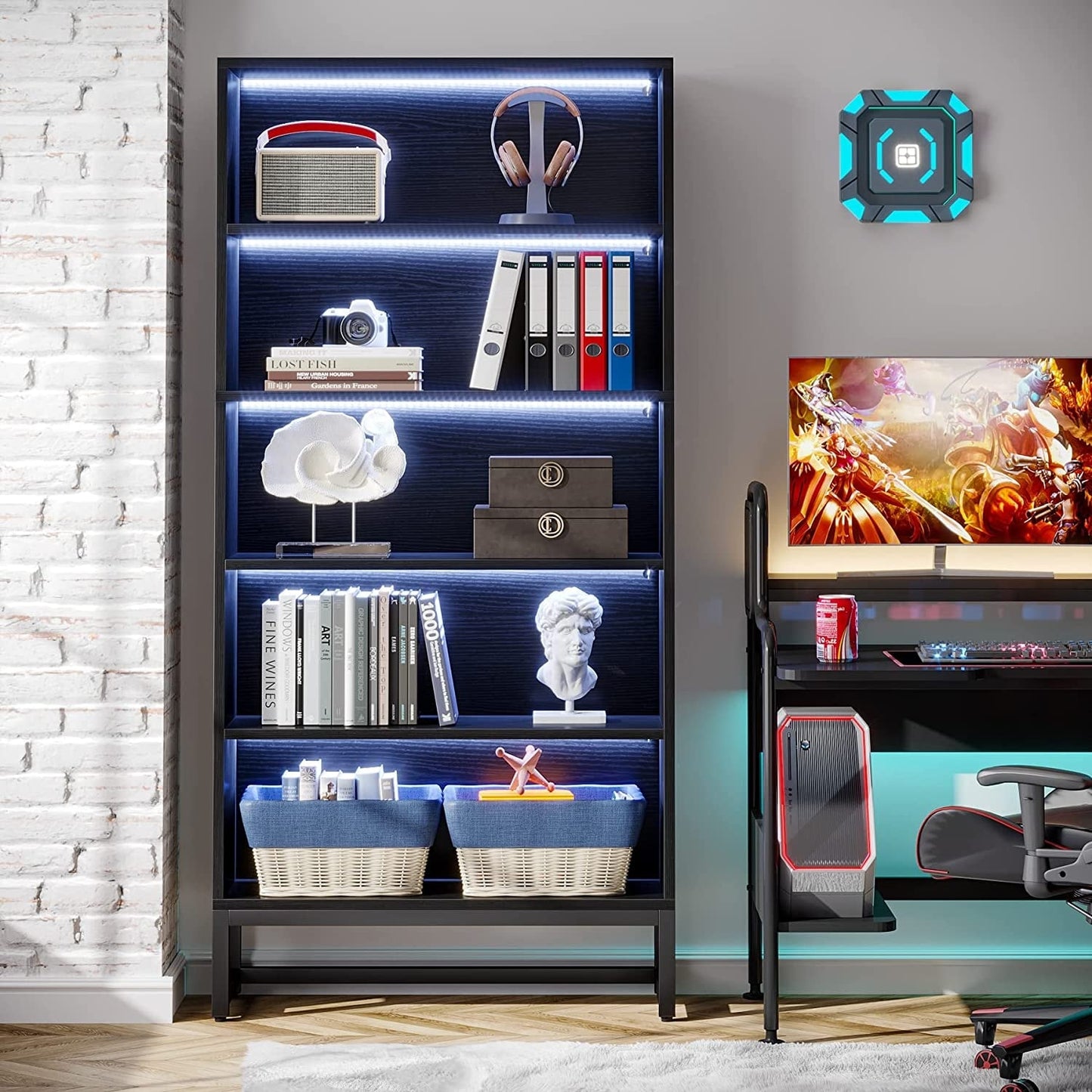 Libreria e scaffale portaoggetti alto 70,8 pollici, libreria a 5 ripiani di grandi dimensioni - 11,81 pollici di profondità x 31,5 pollici di larghezza x 70,87 pollici di altezza