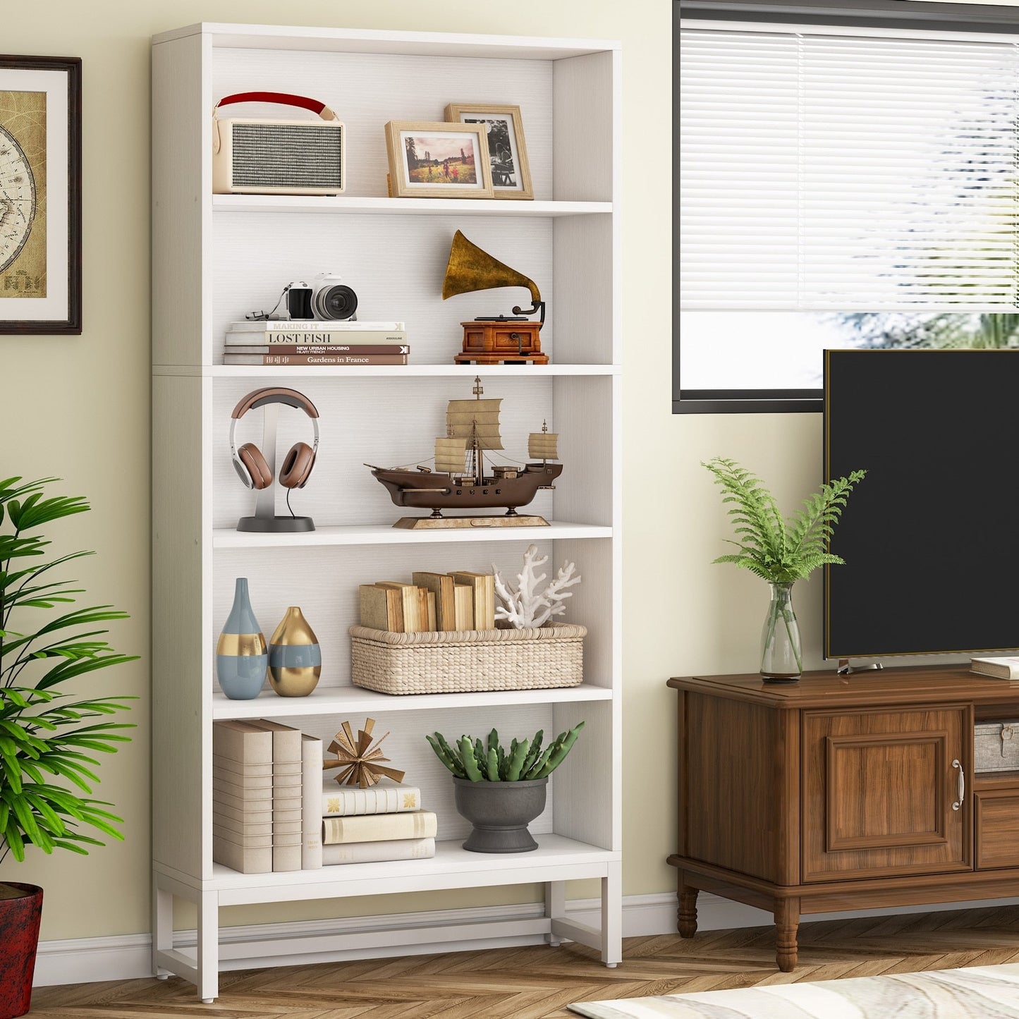 Libreria e scaffale portaoggetti alto 70,8 pollici, libreria a 5 ripiani di grandi dimensioni - 11,81 pollici di profondità x 31,5 pollici di larghezza x 70,87 pollici di altezza