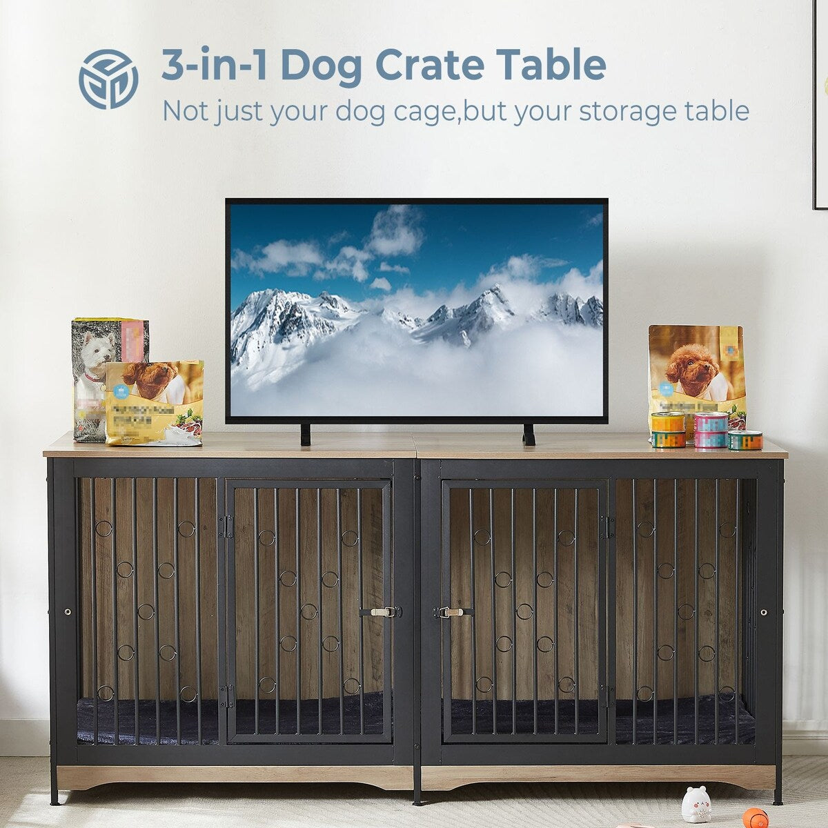 Casetta per cani da 70,86'' in stile mobile, per cani di grossa taglia, con TV stand, cuscino e due vani (senza cuscino)
