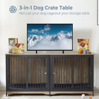 Casetta per cani da 70,86'' in stile mobile, per cani di grossa taglia, con TV stand, cuscino e due vani (senza cuscino)