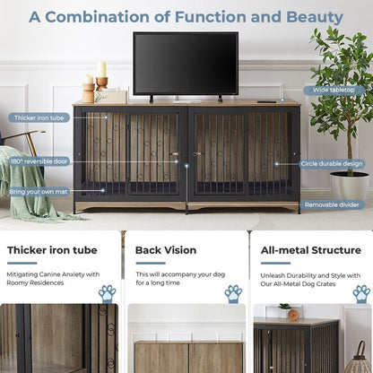 Casetta per cani da 70,86'' in stile mobile, per cani di grossa taglia, con TV stand, cuscino e due vani (senza cuscino)