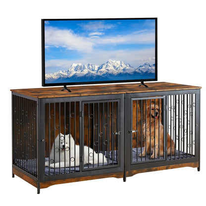 Casetta per cani da 70,86'' in stile mobile, per cani di grossa taglia, con TV stand, cuscino e due vani (senza cuscino)