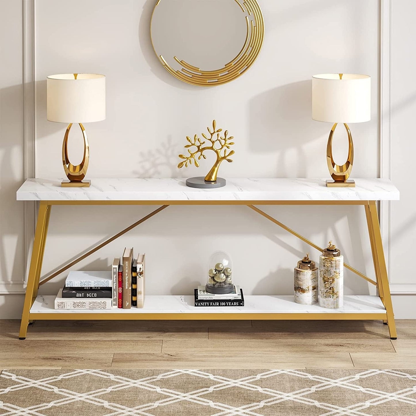 Tavolo da divano extra lungo da 180 cm, console d'ingresso in stile industriale