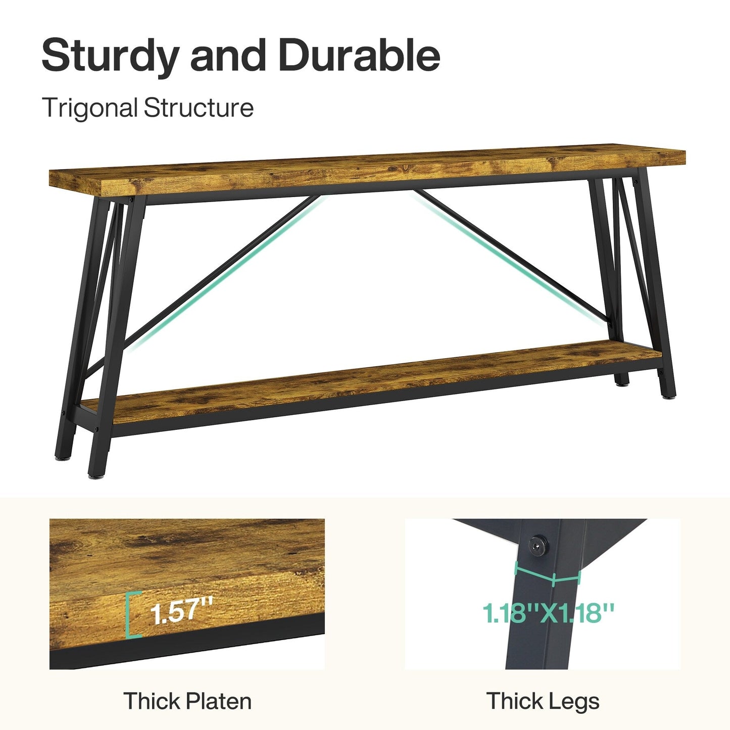 Tavolo da divano extra lungo da 180 cm, console d'ingresso in stile industriale