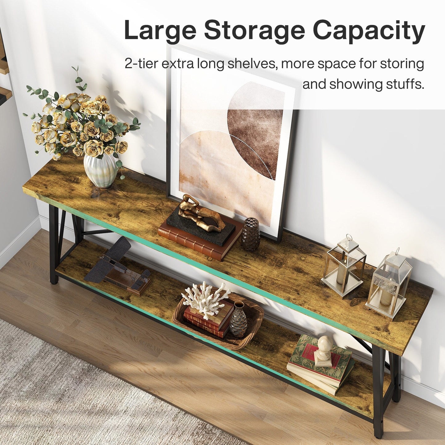 Tavolo da divano extra lungo da 180 cm, console d'ingresso in stile industriale