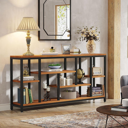 Tavolo console per divano da 180 cm con spazio portaoggetti, tavolo da ingresso a 3 livelli per corridoio