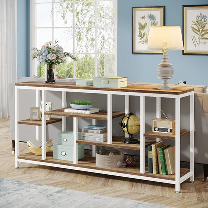 Tavolo console per divano da 180 cm con spazio portaoggetti, tavolo da ingresso a 3 livelli per corridoio