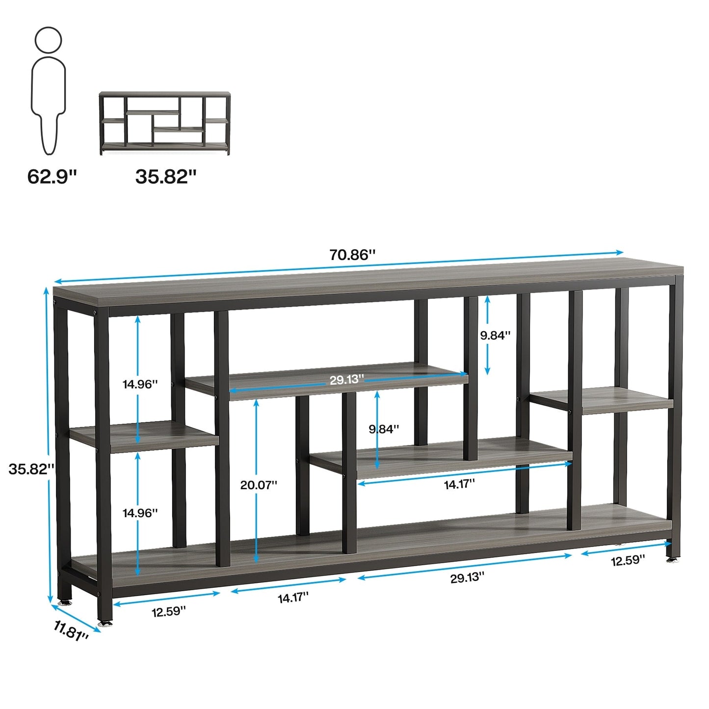 Tavolo console per divano da 180 cm con spazio portaoggetti, tavolo da ingresso a 3 livelli per corridoio