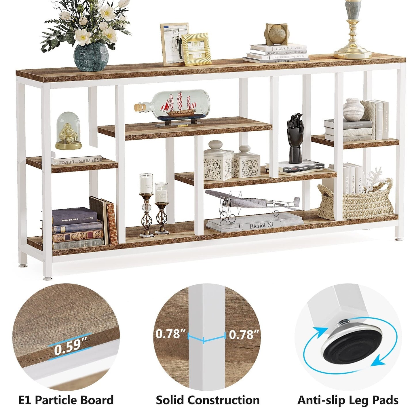 Tavolo console per divano da 180 cm con spazio portaoggetti, tavolo da ingresso a 3 livelli per corridoio