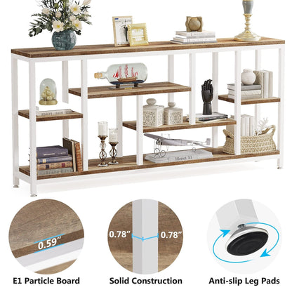 Tavolo console per divano da 180 cm con spazio portaoggetti, tavolo da ingresso a 3 livelli per corridoio