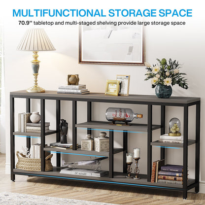 Tavolo console per divano da 180 cm con spazio portaoggetti, tavolo da ingresso a 3 livelli per corridoio