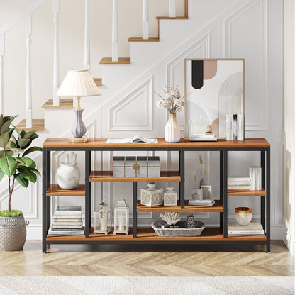 Tavolo console per divano da 180 cm con spazio portaoggetti, tavolo da ingresso a 3 livelli per corridoio