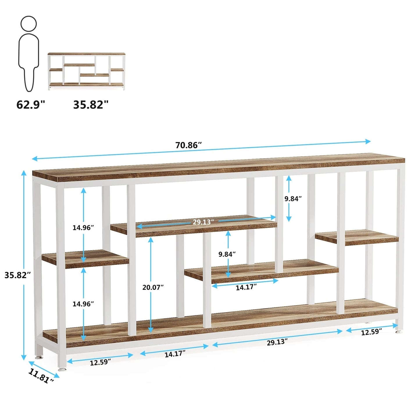 Tavolo console per divano da 180 cm con spazio portaoggetti, tavolo da ingresso a 3 livelli per corridoio