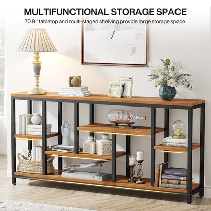 Tavolo console per divano da 180 cm con spazio portaoggetti, tavolo da ingresso a 3 livelli per corridoio