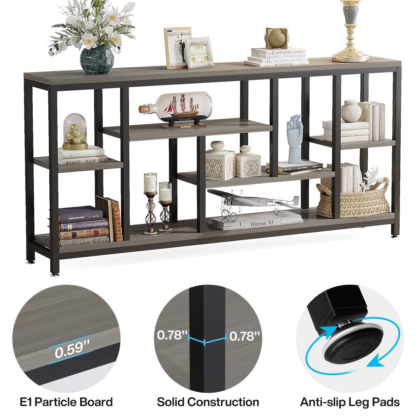 Tavolo console per divano da 180 cm con spazio portaoggetti, tavolo da ingresso a 3 livelli per corridoio