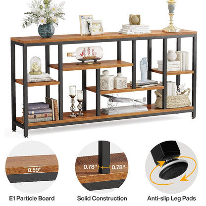 Tavolo console per divano da 180 cm con spazio portaoggetti, tavolo da ingresso a 3 livelli per corridoio