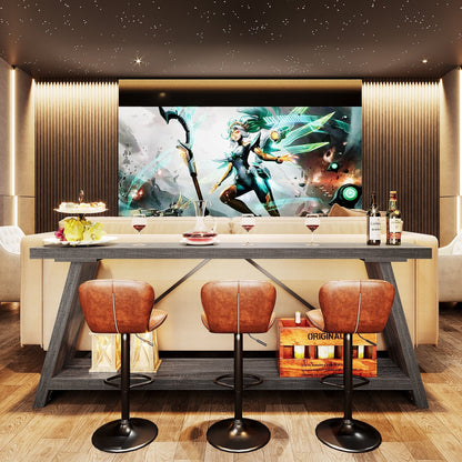 Tavolo da divano in legno rustico lungo 70,9 pollici con ripiano portaoggetti