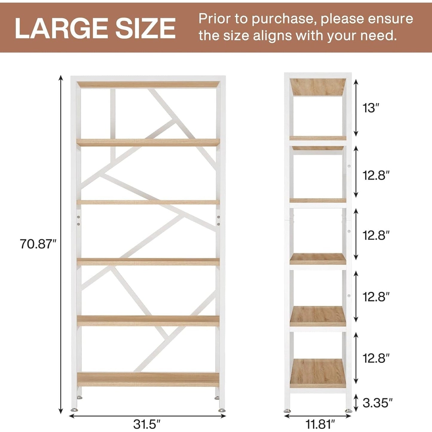 71 Libreria in stile industriale, scaffale a 6 livelli in legno marrone rustico, scaffali aperti per libri
