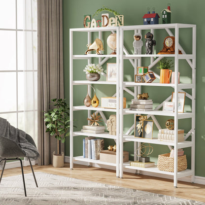 71 Libreria in stile industriale, scaffale a 6 livelli in legno marrone rustico, scaffali aperti per libri