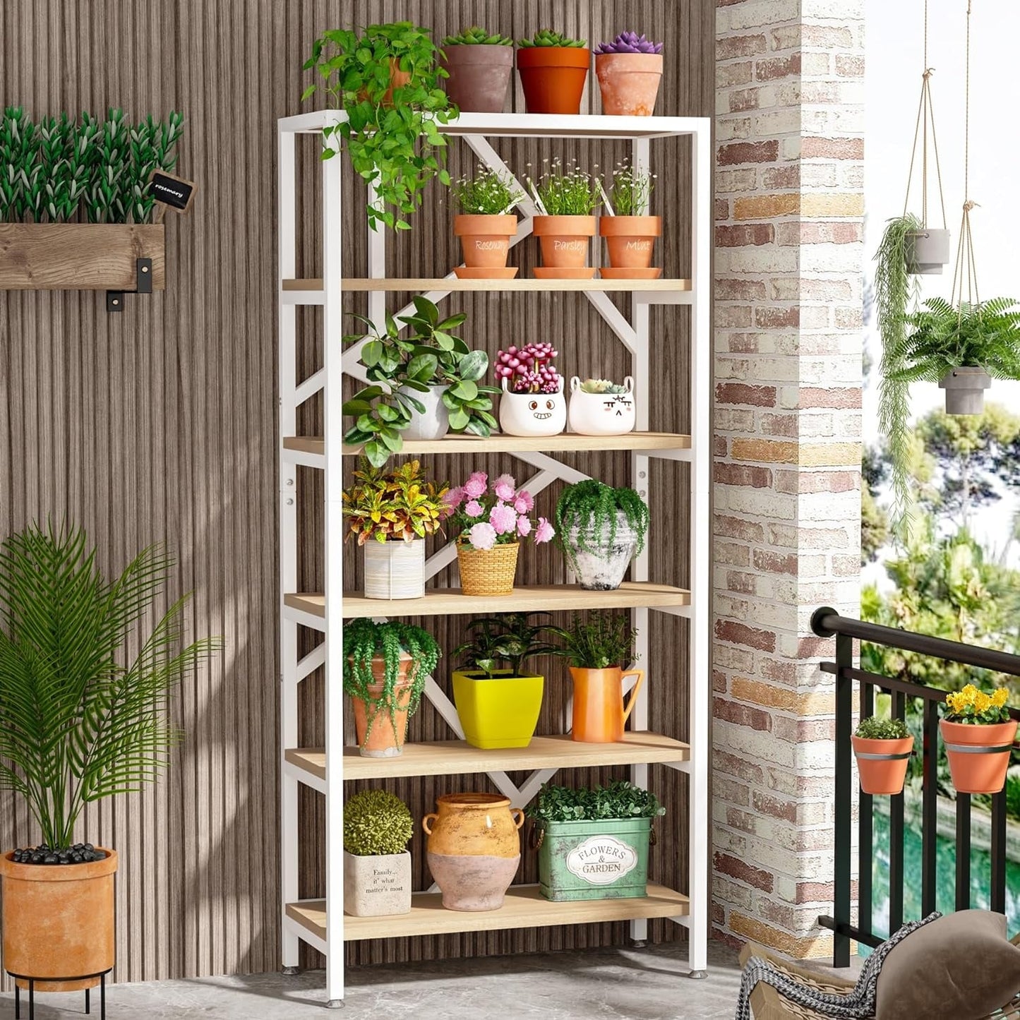 71 Libreria in stile industriale, scaffale a 6 livelli in legno marrone rustico, scaffali aperti per libri