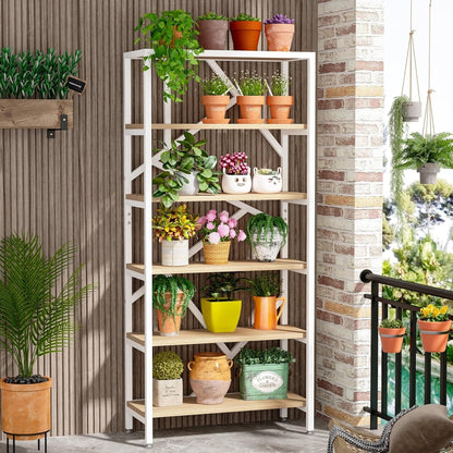 71 Libreria in stile industriale, scaffale a 6 livelli in legno marrone rustico, scaffali aperti per libri