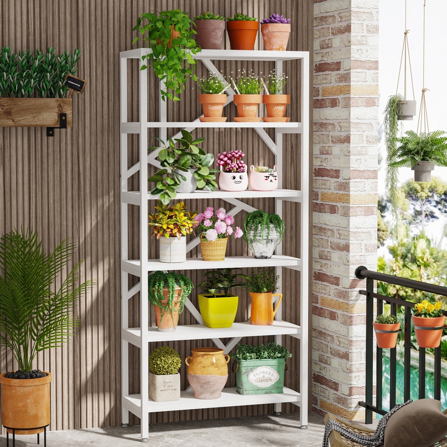 71 Libreria in stile industriale, scaffale a 6 livelli in legno marrone rustico, scaffali aperti per libri