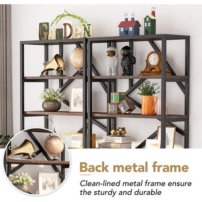 71 Libreria in stile industriale, scaffale a 6 livelli in legno marrone rustico, scaffali aperti per libri