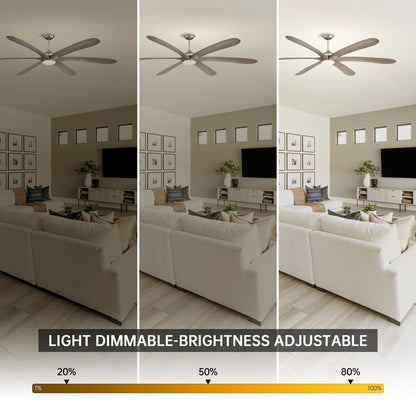 Ventilatore da soffitto a 6 pale da 72 pollici in legno massello con luce e telecomando, a corrente continua.