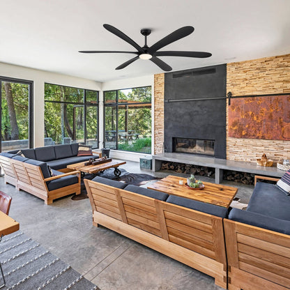 Ventilatore da soffitto a 6 pale da 72 pollici in legno massello con luce e telecomando, a corrente continua.