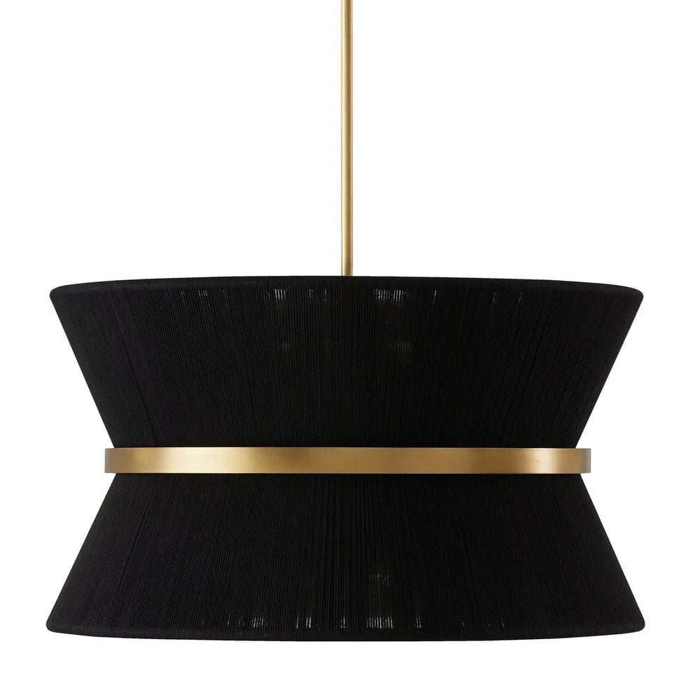 Lampadario a 8 luci, stile bohémien moderno, a forma di tamburo, grande, con tessuto a forma di clessidra intrecciato a mano, colore oro/nero, per sala da pranzo/soggiorno, diametro 60 cm (24 pollici).
