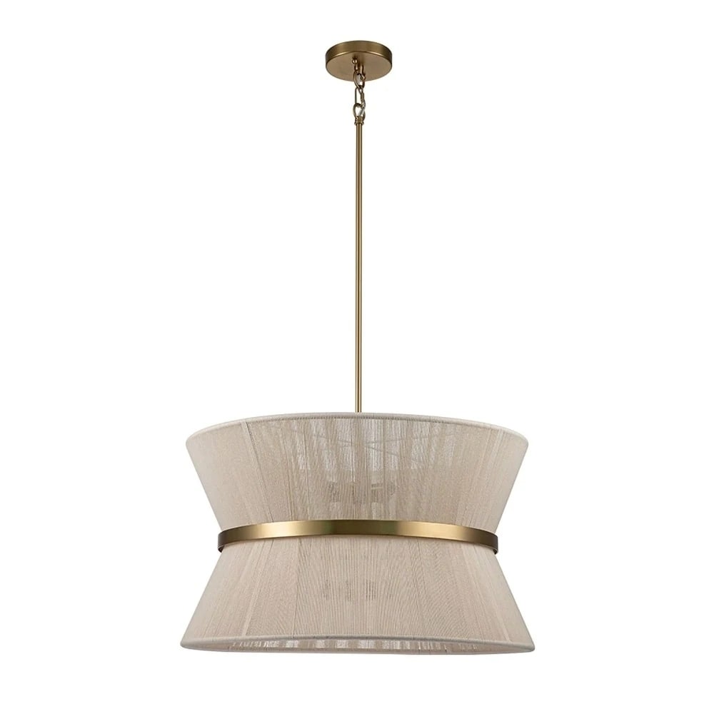 Lampadario a 8 luci, stile bohémien moderno, a forma di tamburo, grande, con tessuto a forma di clessidra intrecciato a mano, colore oro/nero, per sala da pranzo/soggiorno, diametro 60 cm (24 pollici).