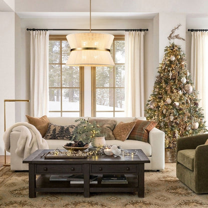 Lampadario a 8 luci, stile bohémien moderno, a forma di tamburo, grande, con tessuto a forma di clessidra intrecciato a mano, colore oro/nero, per sala da pranzo/soggiorno, diametro 60 cm (24 pollici).