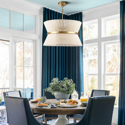 Lampadario a 8 luci, stile bohémien moderno, a forma di tamburo, grande, con tessuto a forma di clessidra intrecciato a mano, colore oro/nero, per sala da pranzo/soggiorno, diametro 60 cm (24 pollici).