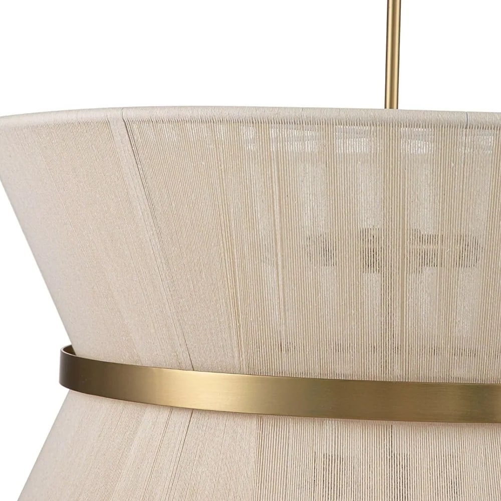Lampadario a 8 luci, stile bohémien moderno, a forma di tamburo, grande, con tessuto a forma di clessidra intrecciato a mano, colore oro/nero, per sala da pranzo/soggiorno, diametro 60 cm (24 pollici).