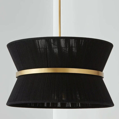 Lampadario a 8 luci, stile bohémien moderno, a forma di tamburo, grande, con tessuto a forma di clessidra intrecciato a mano, colore oro/nero, per sala da pranzo/soggiorno, diametro 60 cm (24 pollici).