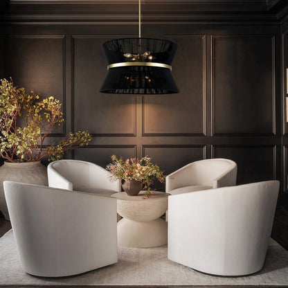 Lampadario a 8 luci, stile bohémien moderno, a forma di tamburo, grande, con tessuto a forma di clessidra intrecciato a mano, colore oro/nero, per sala da pranzo/soggiorno, diametro 60 cm (24 pollici).