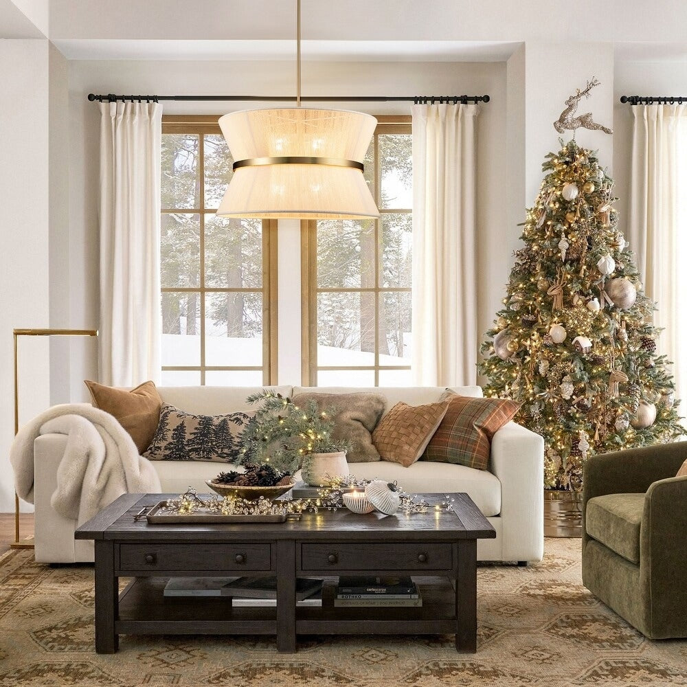 Lampadario a 8 luci, stile bohémien moderno, a forma di tamburo, grande, con tessuto a forma di clessidra intrecciato a mano, colore oro/nero, per sala da pranzo/soggiorno, diametro 60 cm (24 pollici).