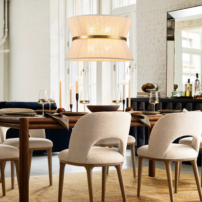 Lampadario a 8 luci, stile bohémien moderno, a forma di tamburo, grande, con tessuto a forma di clessidra intrecciato a mano, colore oro/nero, per sala da pranzo/soggiorno, diametro 60 cm (24 pollici).