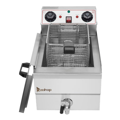 Friggitrice a singolo serbatoio da 8,5 QT in acciaio inossidabile con rubinetto, 1700 W max, con maniglia larga.