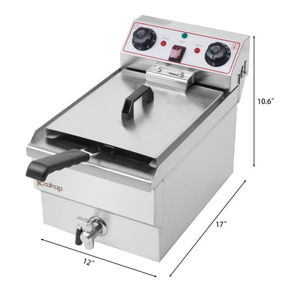 Friggitrice a singolo serbatoio da 8,5 QT in acciaio inossidabile con rubinetto, 1700 W max, con maniglia larga.