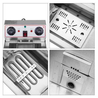 Friggitrice a singolo serbatoio da 8,5 QT in acciaio inossidabile con rubinetto, 1700 W max, con maniglia larga.