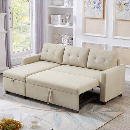Divano letto trasformabile imbottito da 207 cm (81,5 pollici) a 3 posti con letto estraibile, chaise longue reversibile con vano portaoggetti e cuscini schienale.