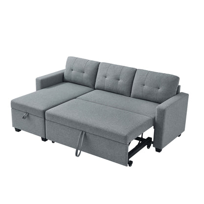 Divano letto trasformabile imbottito da 207 cm (81,5 pollici) a 3 posti con letto estraibile, chaise longue reversibile con vano portaoggetti e cuscini schienale.