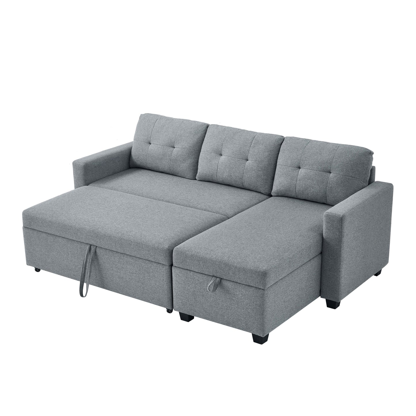 Divano letto trasformabile imbottito da 207 cm (81,5 pollici) a 3 posti con letto estraibile, chaise longue reversibile con vano portaoggetti e cuscini schienale.