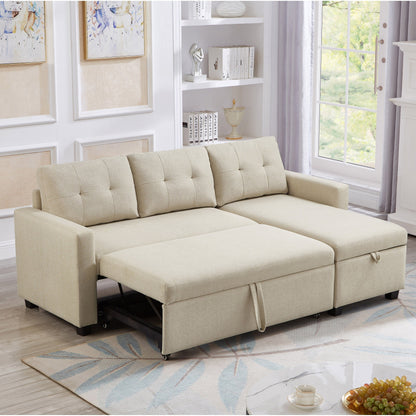 Divano letto trasformabile imbottito da 207 cm (81,5 pollici) a 3 posti con letto estraibile, chaise longue reversibile con vano portaoggetti e cuscini schienale.
