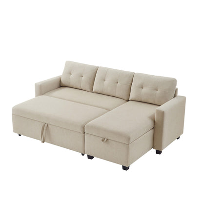 Divano letto trasformabile imbottito da 207 cm (81,5 pollici) a 3 posti con letto estraibile, chaise longue reversibile con vano portaoggetti e cuscini schienale.
