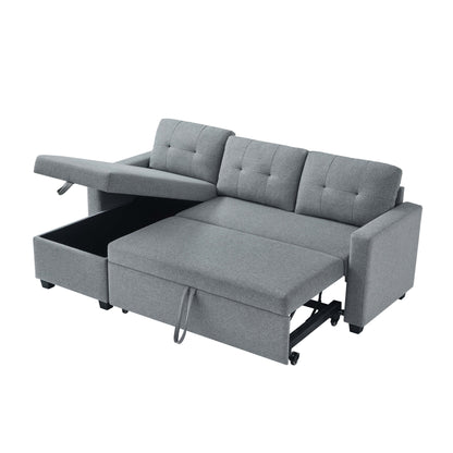 Divano letto trasformabile imbottito da 207 cm (81,5 pollici) a 3 posti con letto estraibile, chaise longue reversibile con vano portaoggetti e cuscini schienale.