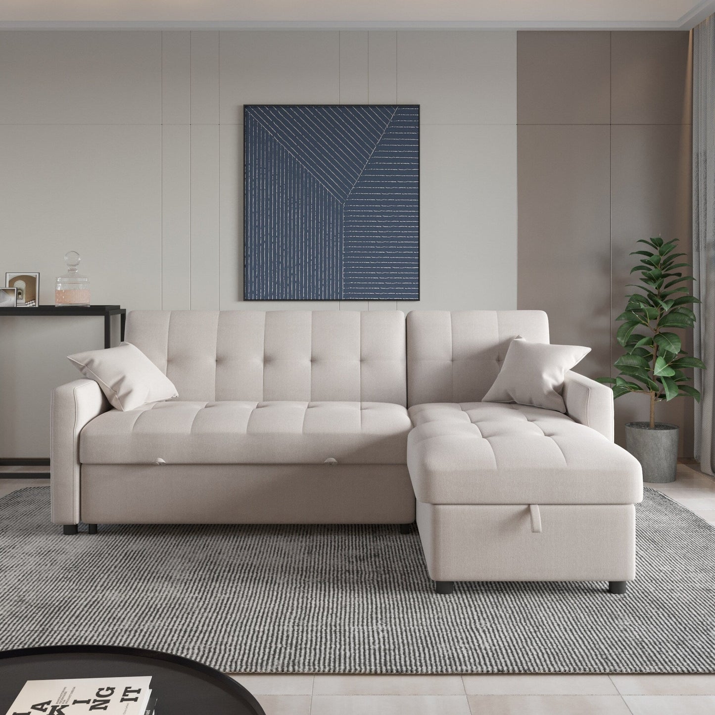 Divano letto reversibile e chaise longue largo 82''