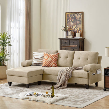 Divano componibile a L 86.22 con tasche laterali portaoggetti