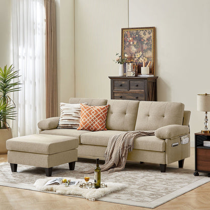 Divano componibile a L 86.22 con tasche laterali portaoggetti